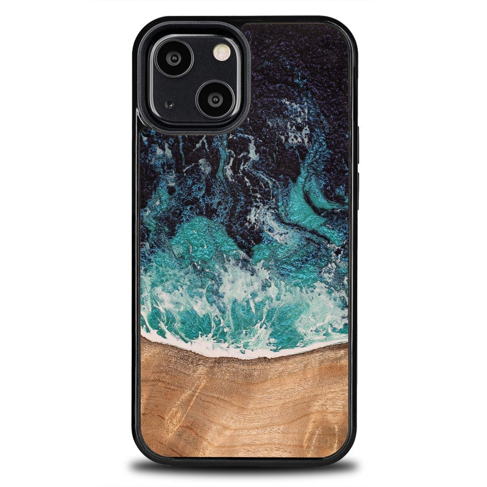 Holzhülle für iPhone 13 Mini, Bewood Unique Dream Island, Blau-Braun