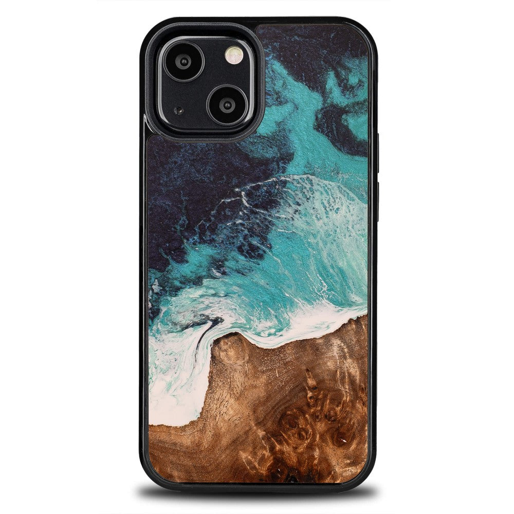 Holzhülle für iPhone 13 Mini, Bewood Unique Dream Island, Blau-Braun
