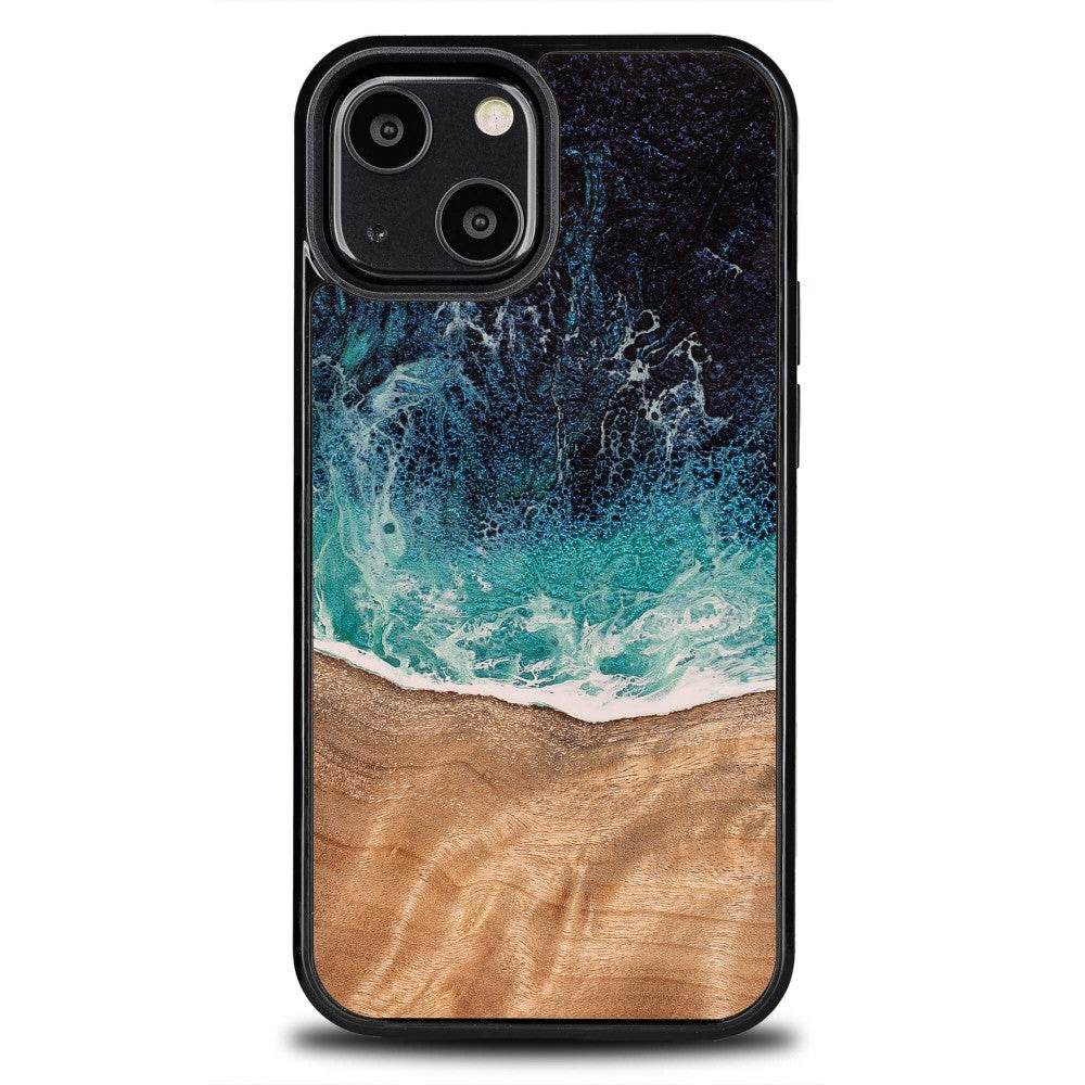 Holzhülle für iPhone 13 Mini, Bewood Unique Dream Island, Blau-Braun