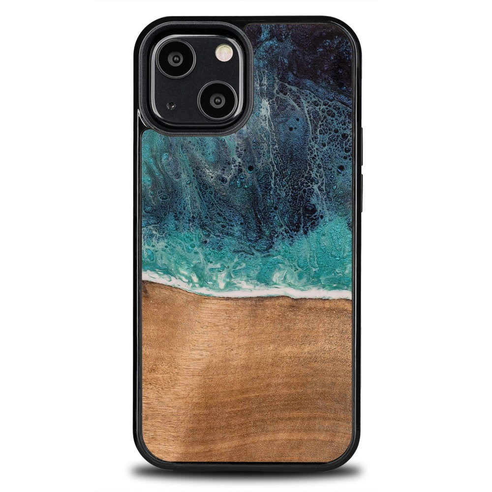 Holzhülle für iPhone 13 Mini, Bewood Unique Dream Island, Blau-Braun