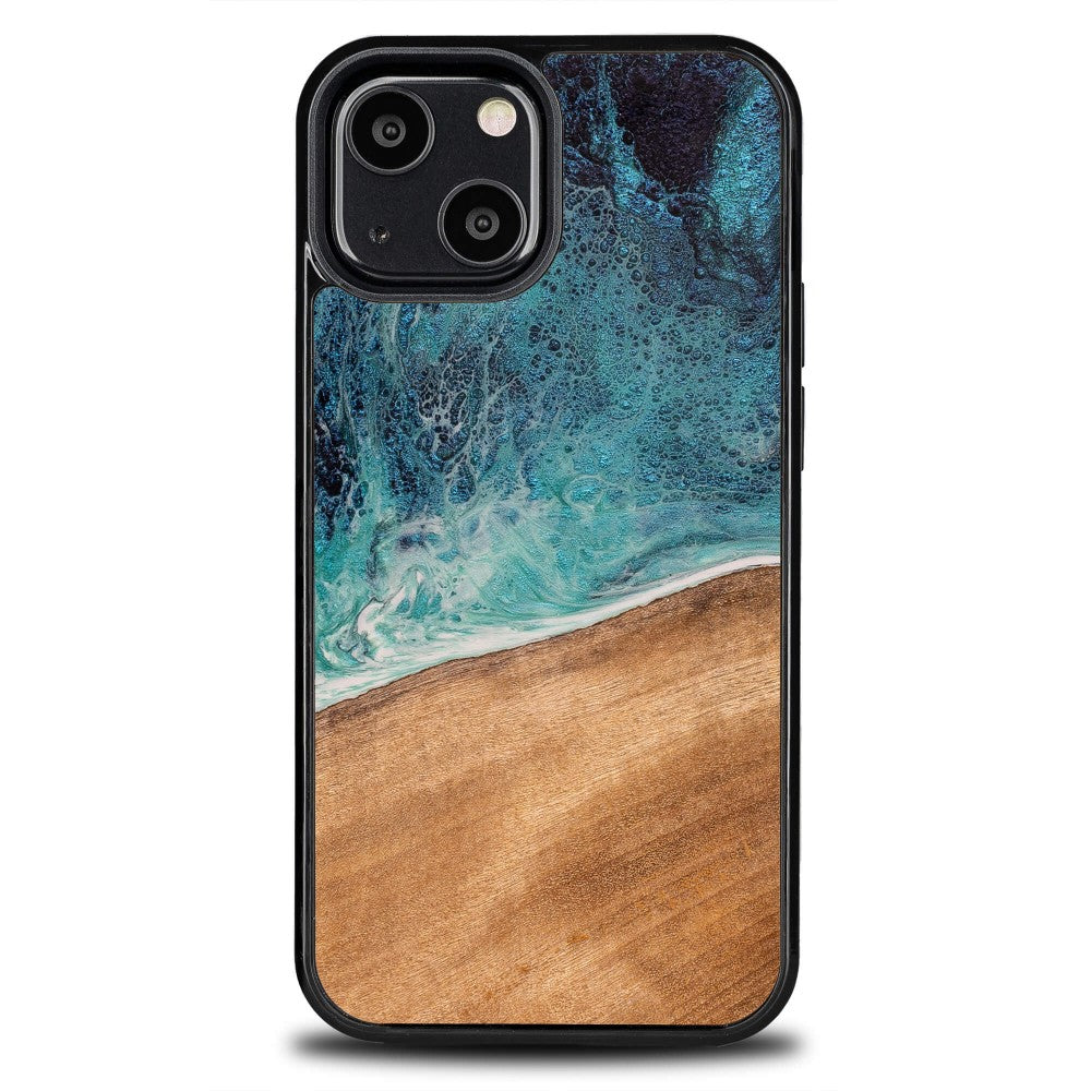 Holzhülle für iPhone 13 Mini, Bewood Unique Dream Island, Blau-Braun