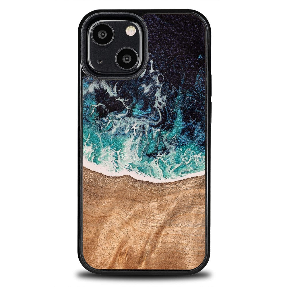 Holzhülle für iPhone 13 Mini, Bewood Unique Dream Island, Blau-Braun