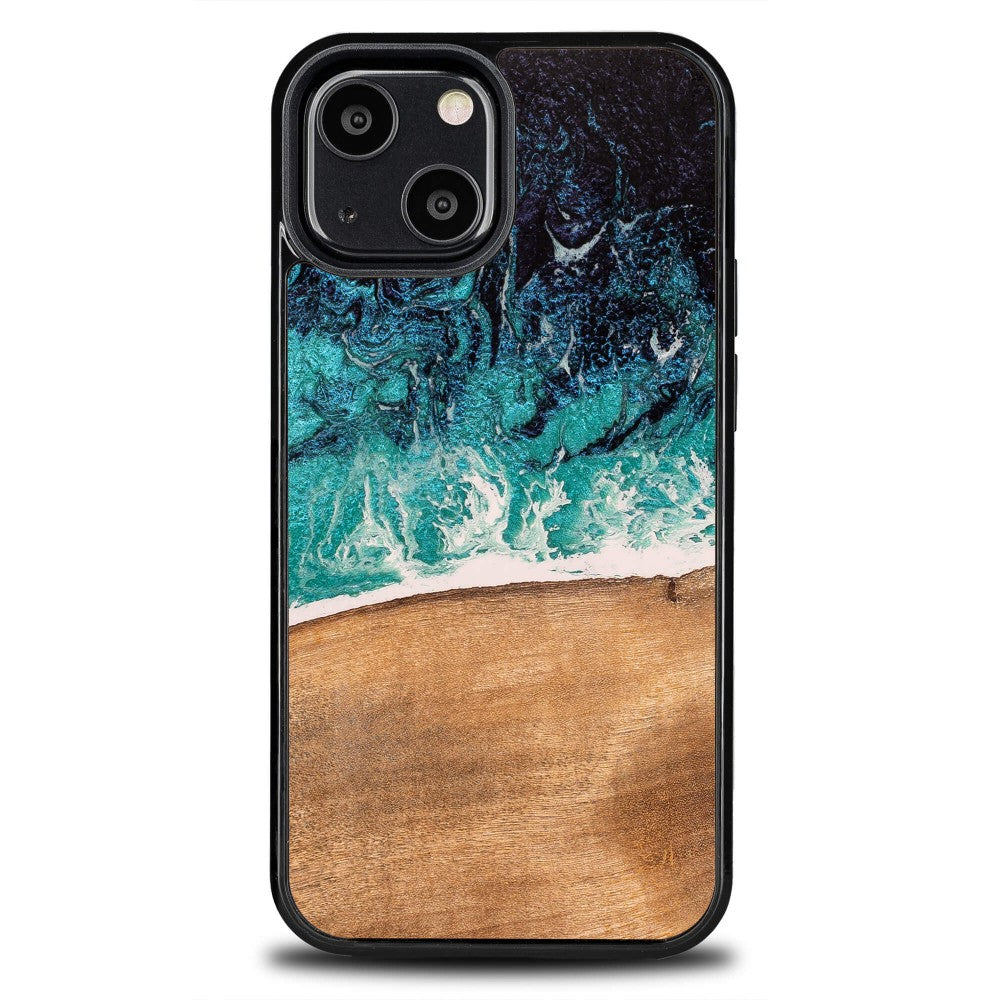 Holzhülle für iPhone 13 Mini, Bewood Unique Dream Island, Blau-Braun