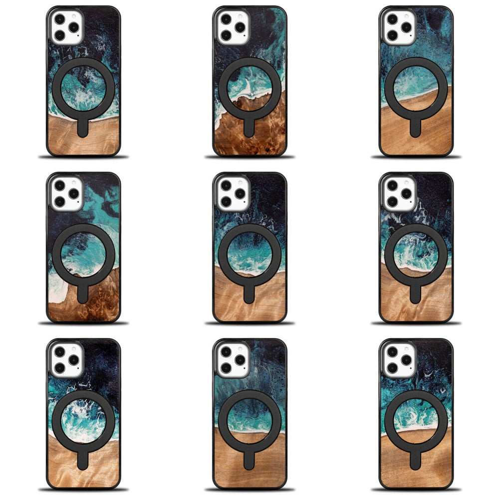 Holzhülle für iPhone 12 Pro Max, Bewood Unique Dream Island für MagSafe, Blau-Braun