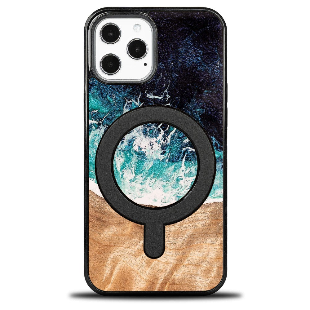 Holzhülle für iPhone 12 Pro Max, Bewood Unique Dream Island für MagSafe, Blau-Braun