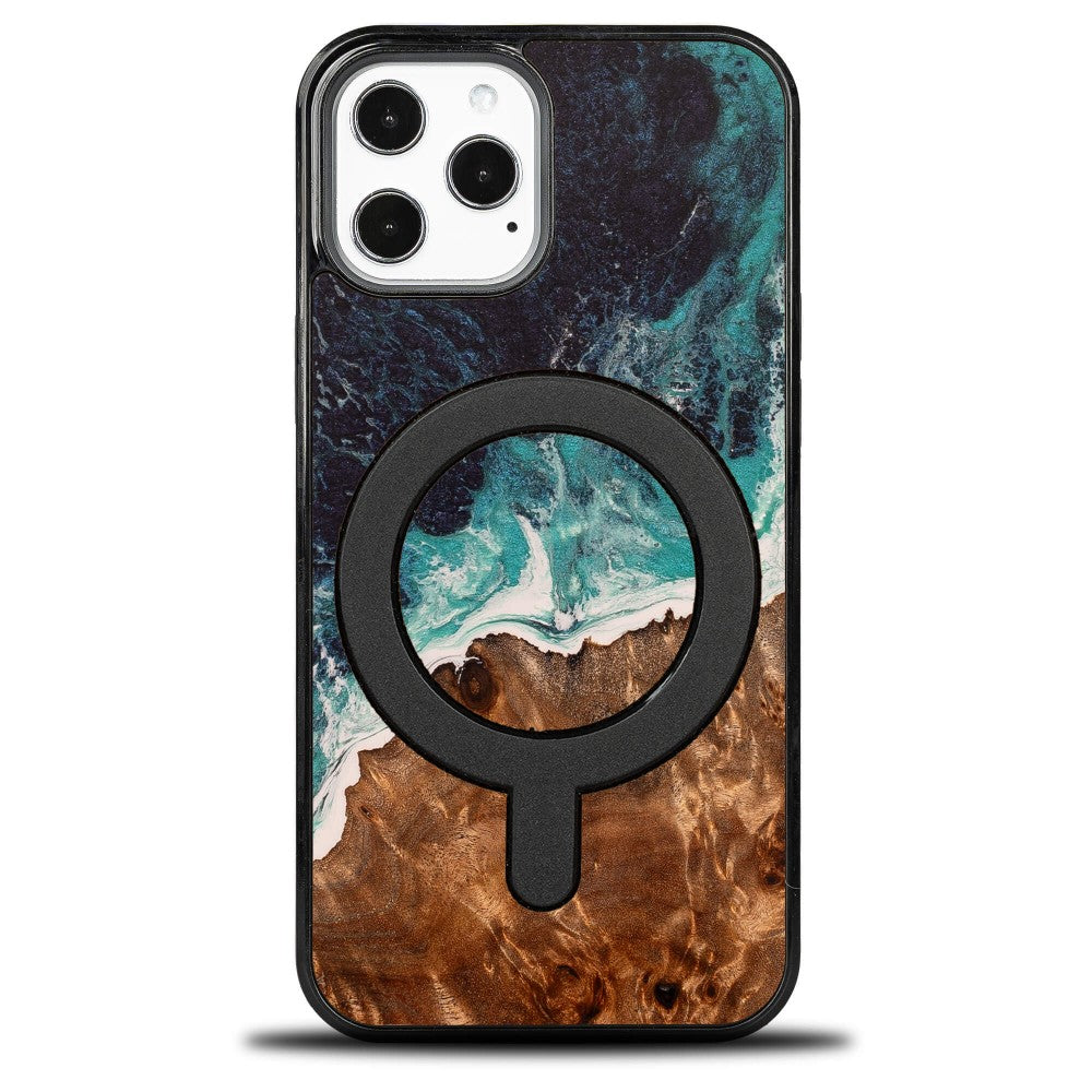 Holzhülle für iPhone 12 Pro Max, Bewood Unique Dream Island für MagSafe, Blau-Braun