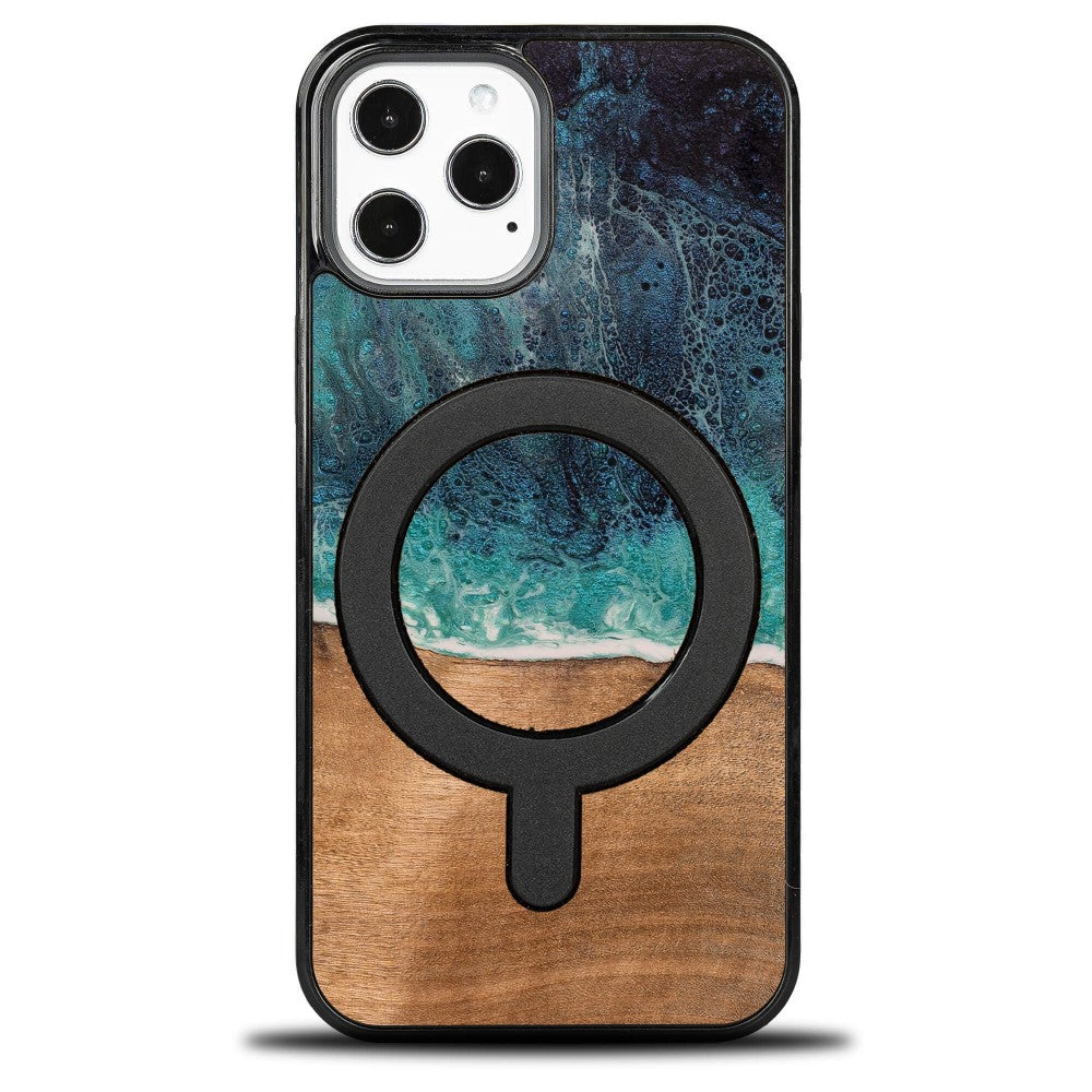 Holzhülle für iPhone 12 Pro Max, Bewood Unique Dream Island für MagSafe, Blau-Braun