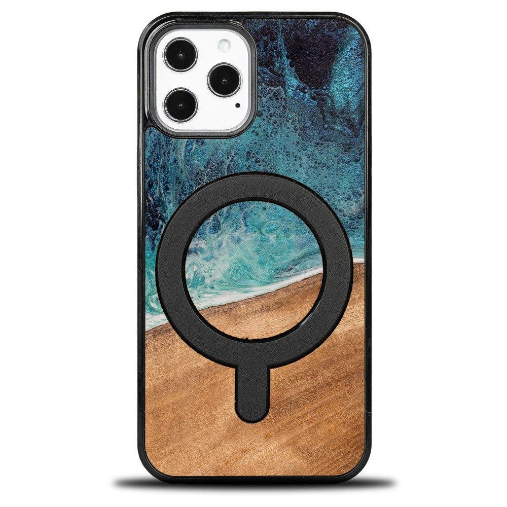 Holzhülle für iPhone 12 Pro Max, Bewood Unique Dream Island für MagSafe, Blau-Braun