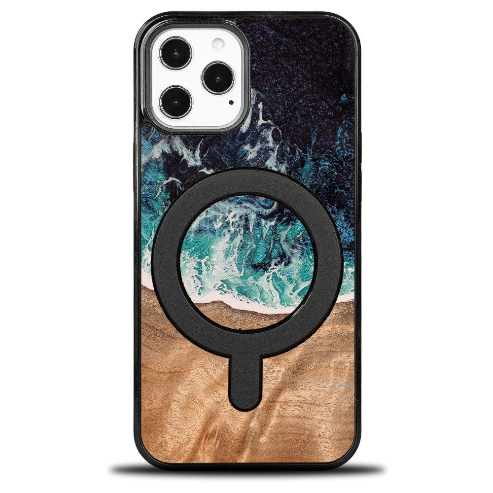 Holzhülle für iPhone 12 Pro Max, Bewood Unique Dream Island für MagSafe, Blau-Braun