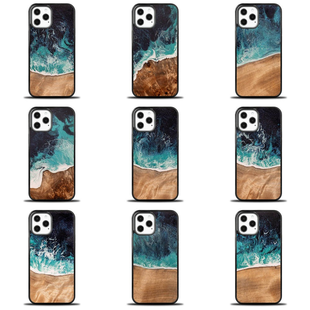 Holzhülle für iPhone 12 Pro Max, Bewood Unique Dream Island, Blau-Braun