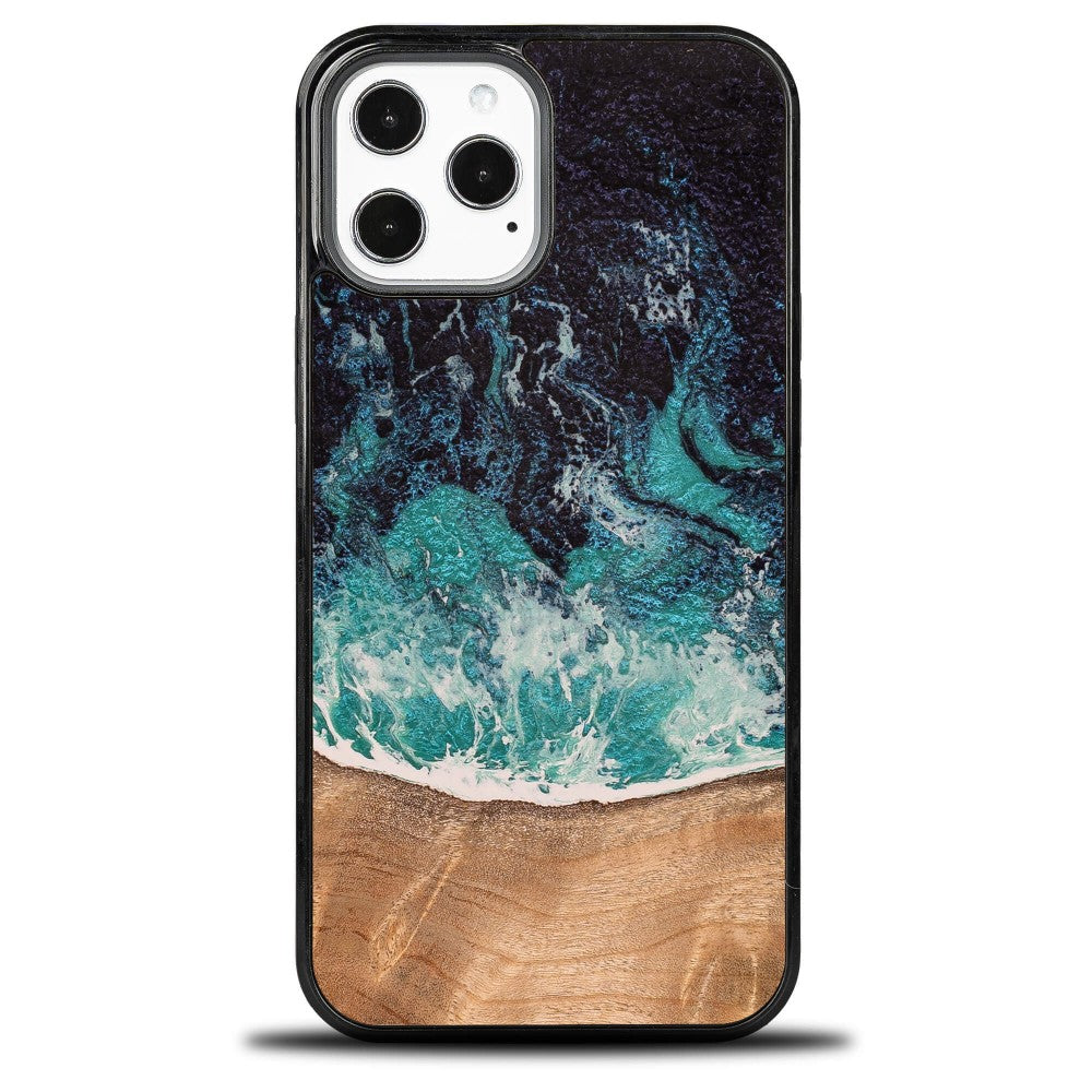 Holzhülle für iPhone 12 Pro Max, Bewood Unique Dream Island, Blau-Braun