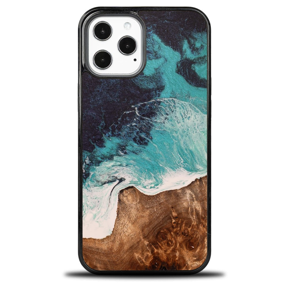 Holzhülle für iPhone 12 Pro Max, Bewood Unique Dream Island, Blau-Braun