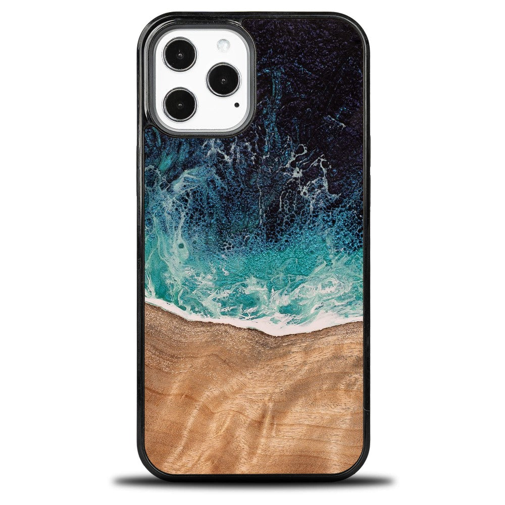 Holzhülle für iPhone 12 Pro Max, Bewood Unique Dream Island, Blau-Braun