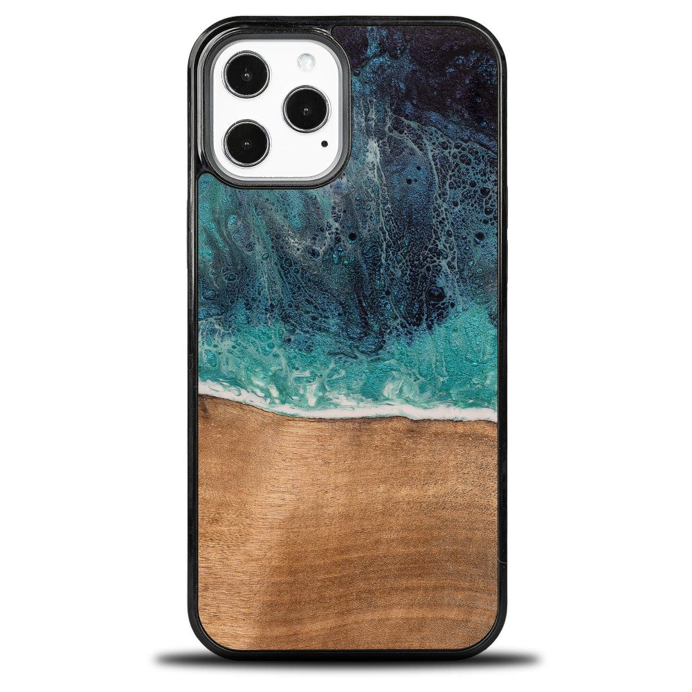 Holzhülle für iPhone 12 Pro Max, Bewood Unique Dream Island, Blau-Braun