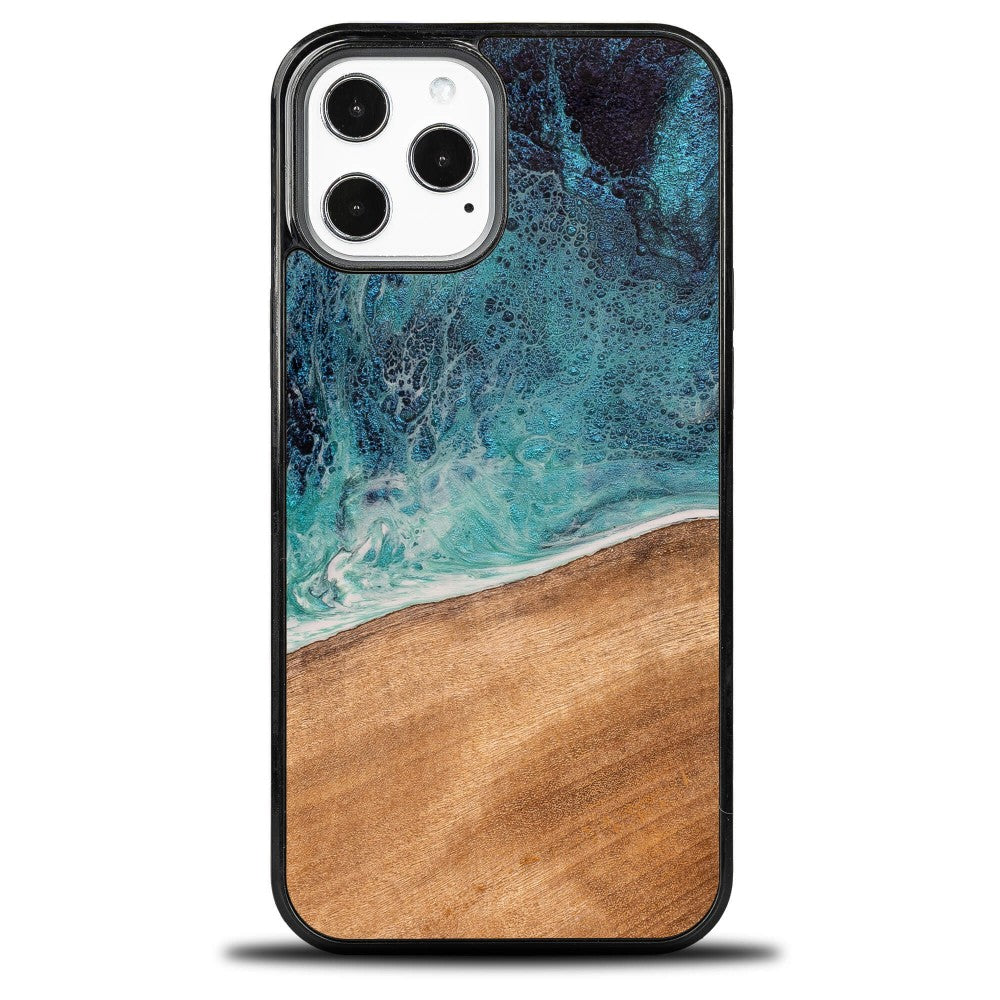 Holzhülle für iPhone 12 Pro Max, Bewood Unique Dream Island, Blau-Braun