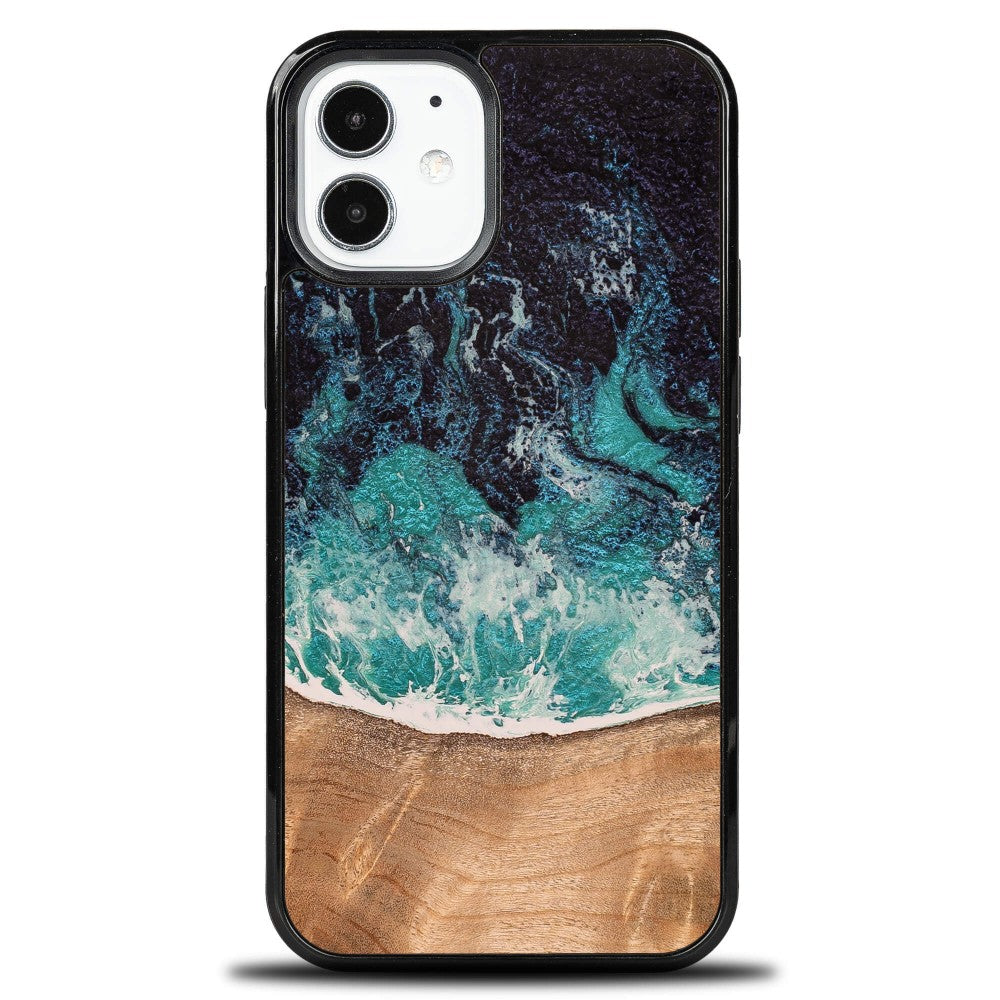 Holzhülle für iPhone 12 Mini, Bewood Unique Dream Island, Blau-Braun