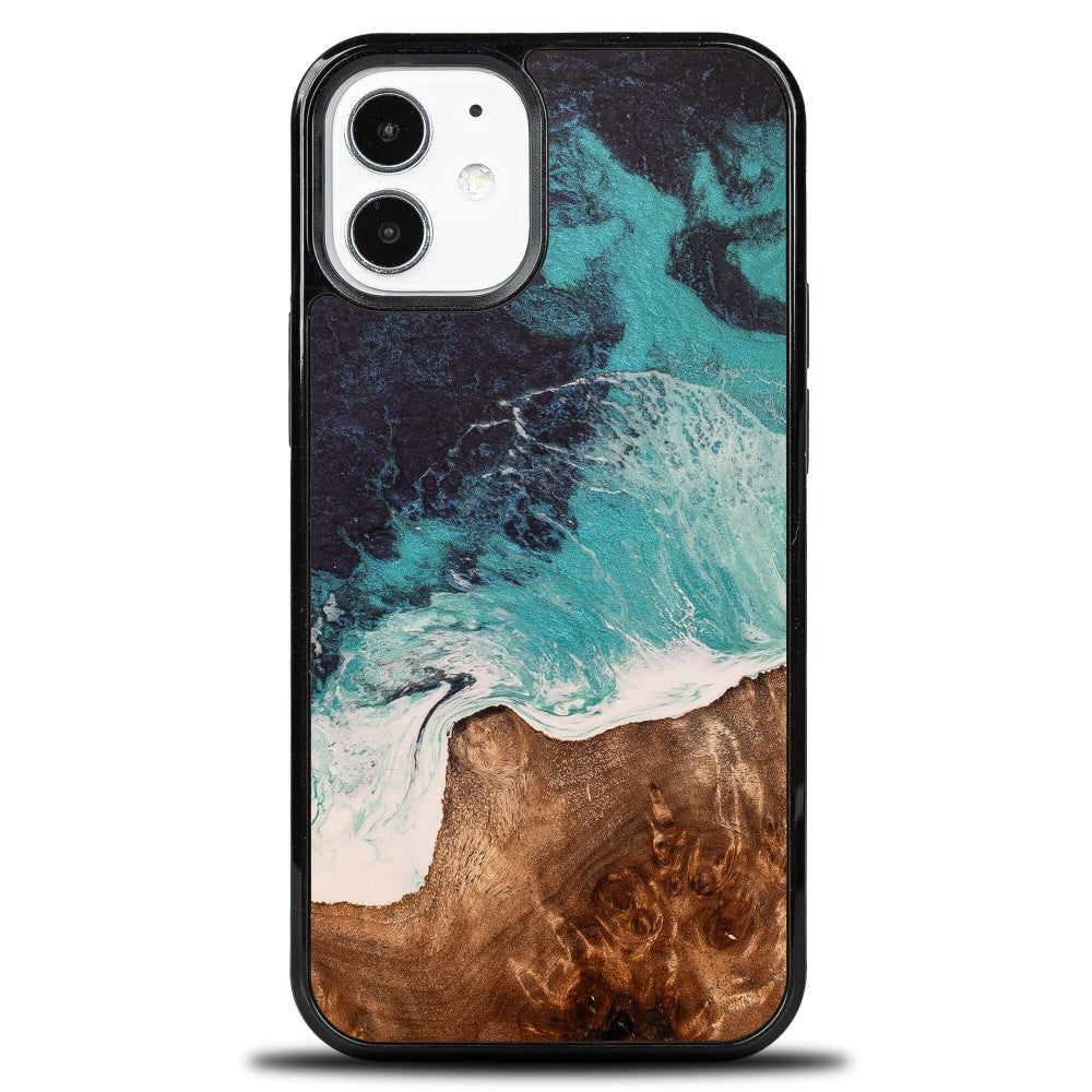 Holzhülle für iPhone 12 Mini, Bewood Unique Dream Island, Blau-Braun