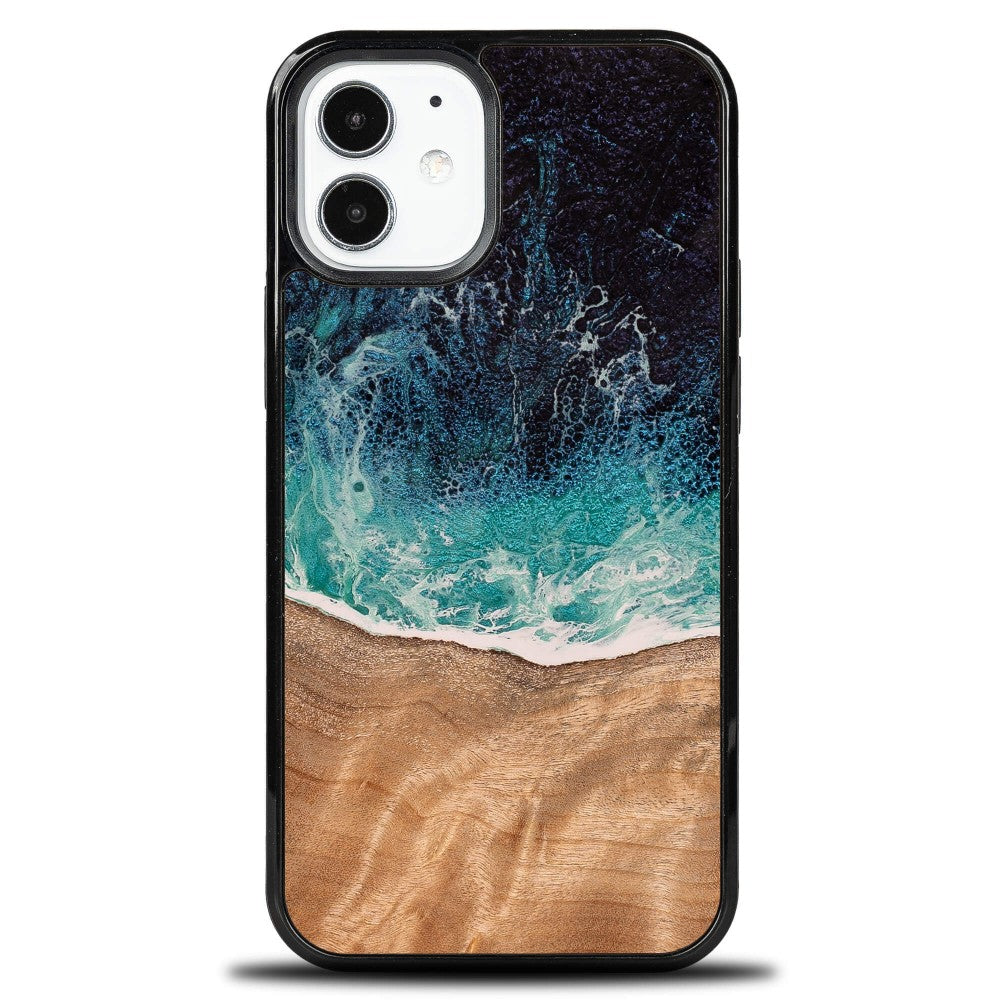 Holzhülle für iPhone 12 Mini, Bewood Unique Dream Island, Blau-Braun