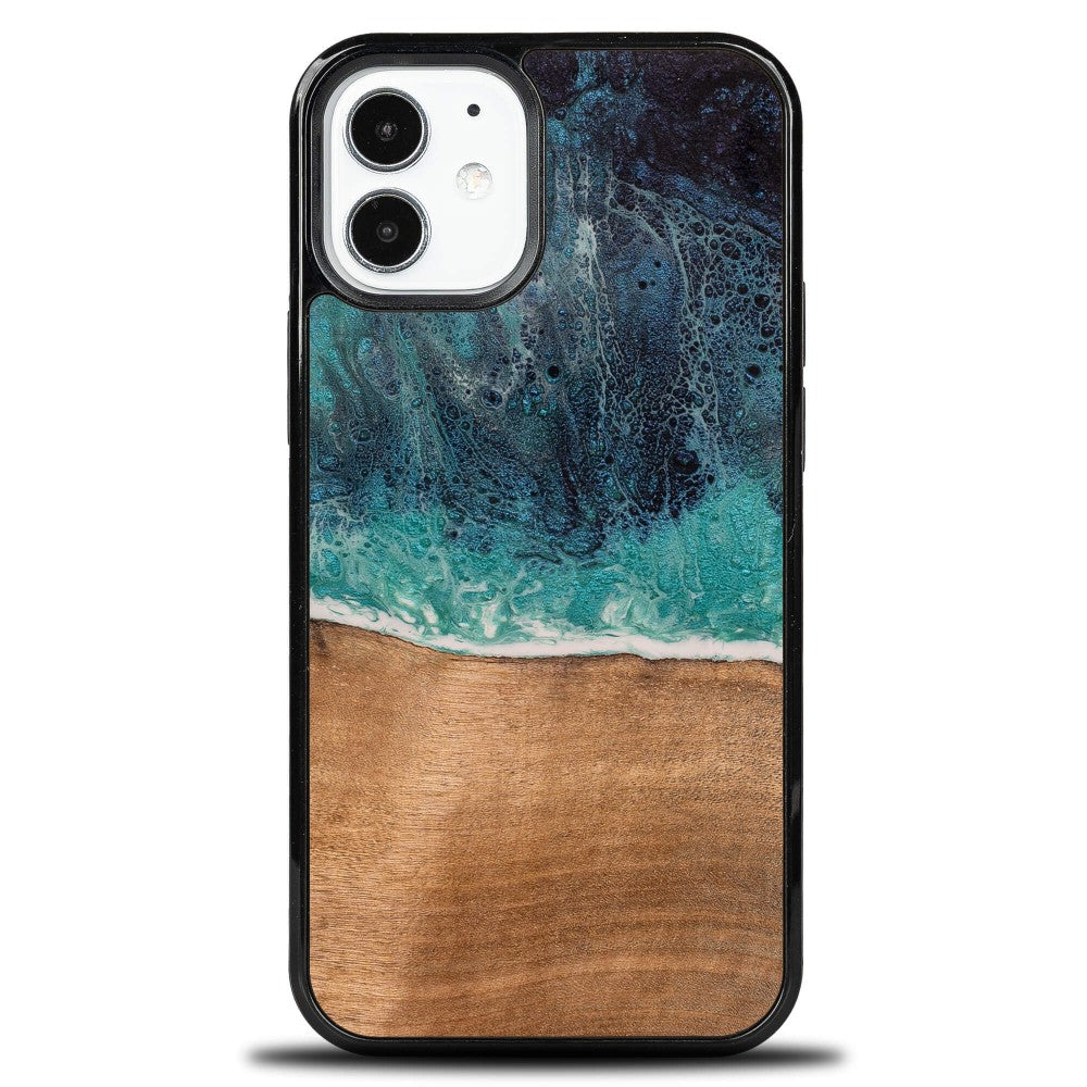 Holzhülle für iPhone 12 Mini, Bewood Unique Dream Island, Blau-Braun