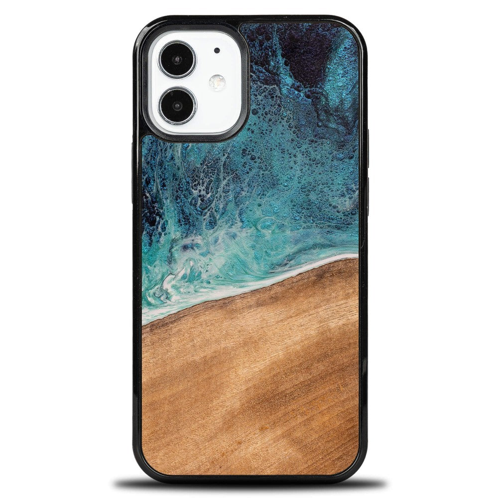 Holzhülle für iPhone 12 Mini, Bewood Unique Dream Island, Blau-Braun