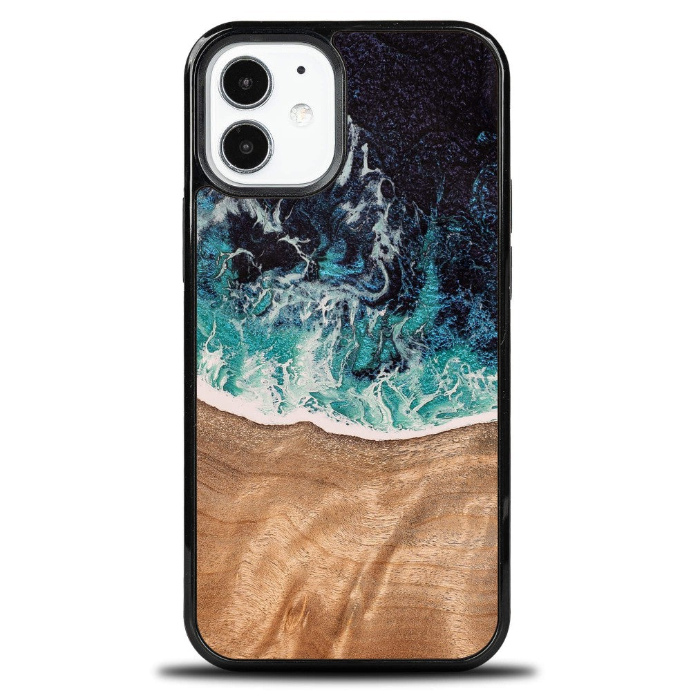 Holzhülle für iPhone 12 Mini, Bewood Unique Dream Island, Blau-Braun