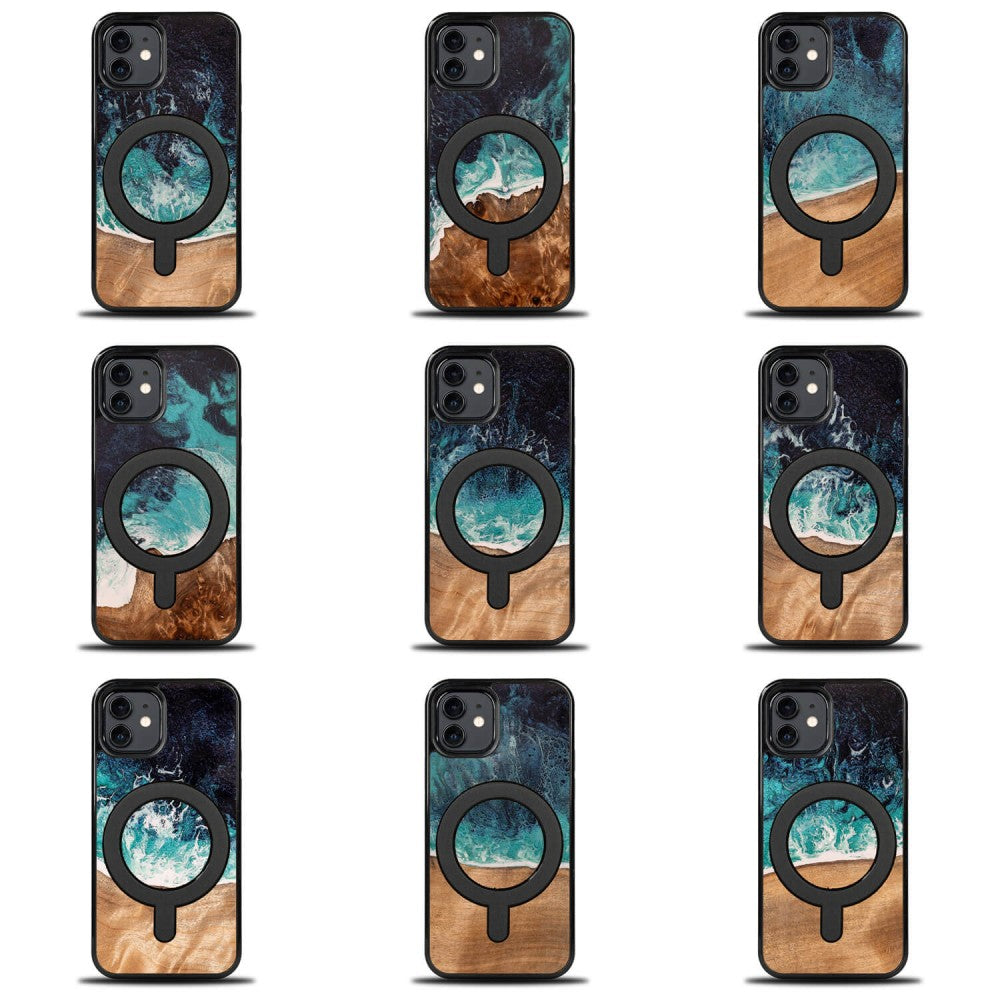 Holzhülle für iPhone 12 / iPhone 12 Pro, Bewood Unique Dream Island für MagSafe, Blau-Braun