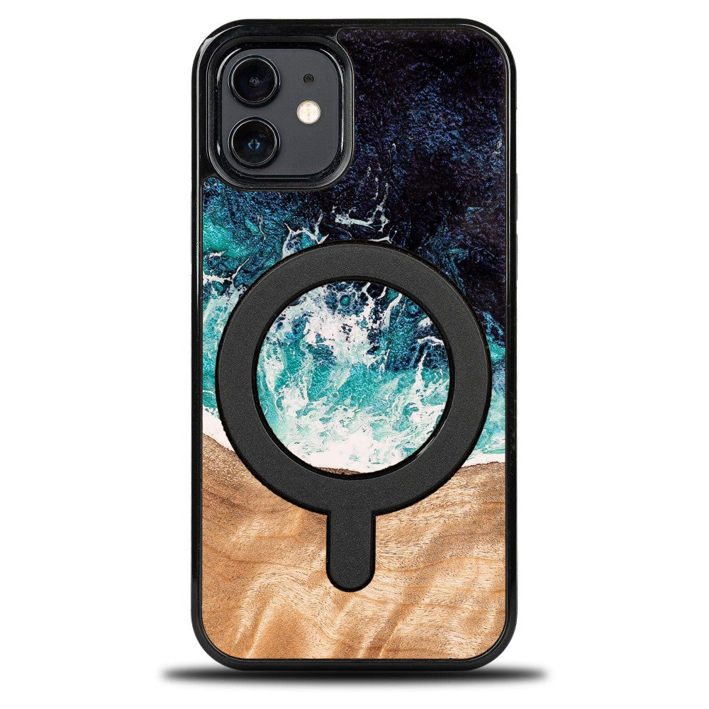 Holzhülle für iPhone 12 / iPhone 12 Pro, Bewood Unique Dream Island für MagSafe, Blau-Braun
