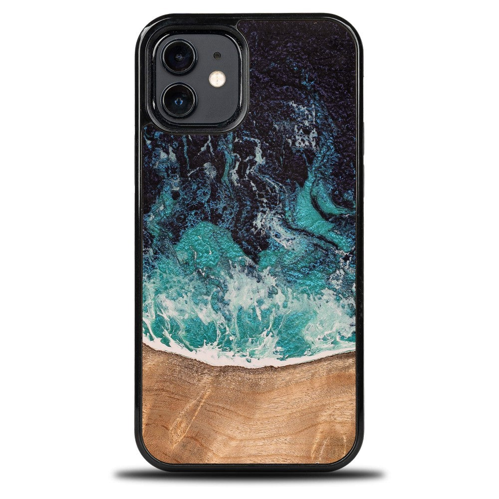 Holzhülle für iPhone 12 / iPhone 12 Pro, Bewood Unique Dream Island, Blau-Braun