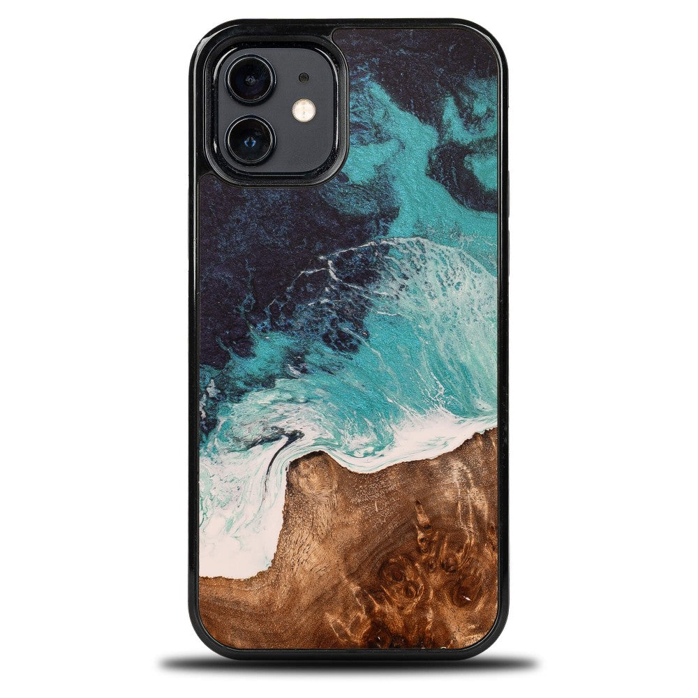 Holzhülle für iPhone 12 / iPhone 12 Pro, Bewood Unique Dream Island, Blau-Braun