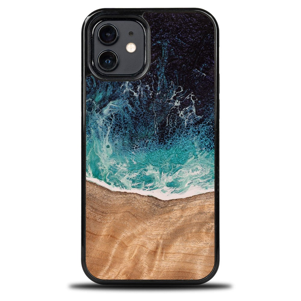 Holzhülle für iPhone 12 / iPhone 12 Pro, Bewood Unique Dream Island, Blau-Braun