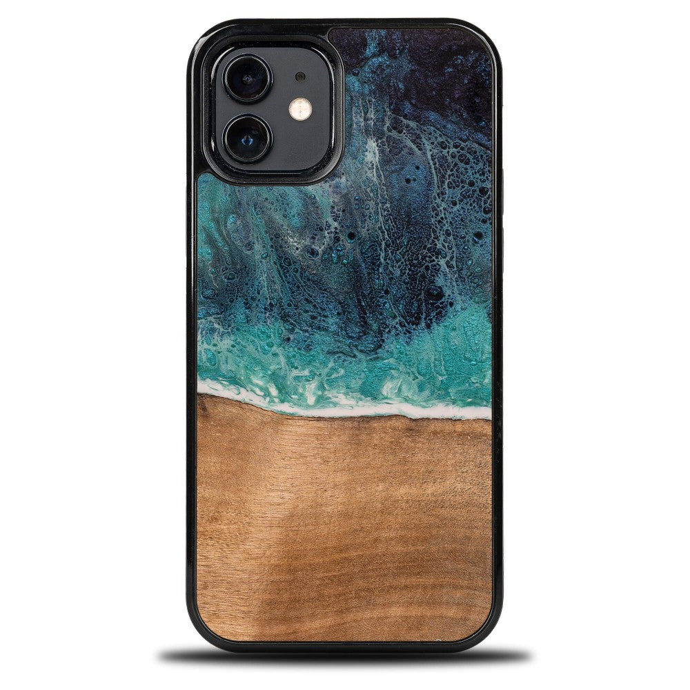Holzhülle für iPhone 12 / iPhone 12 Pro, Bewood Unique Dream Island, Blau-Braun