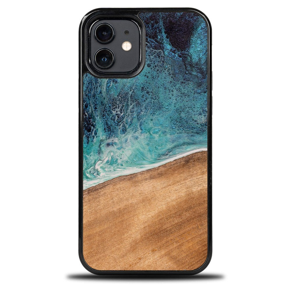 Holzhülle für iPhone 12 / iPhone 12 Pro, Bewood Unique Dream Island, Blau-Braun