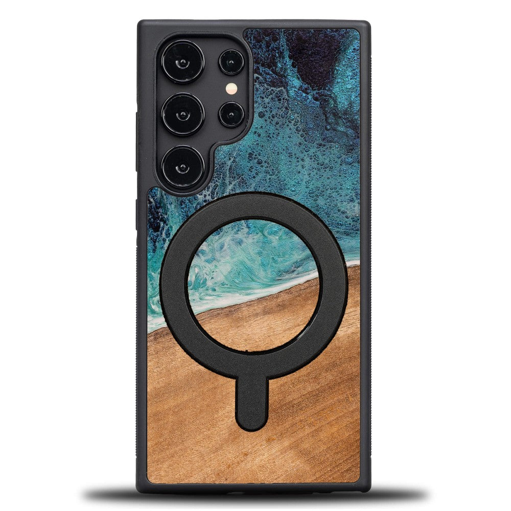 Holzhülle für Galaxy S25 Ultra, Bewood Unique Dream Island für MagSafe, Blau-Braun