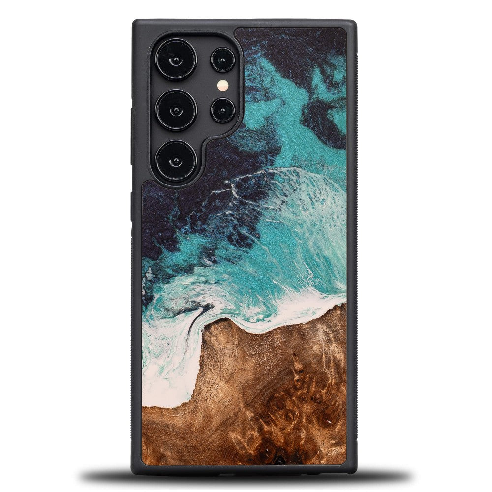 Holzhülle für Galaxy S25 Ultra, Bewood Unique Dream Island, Blau-Braun
