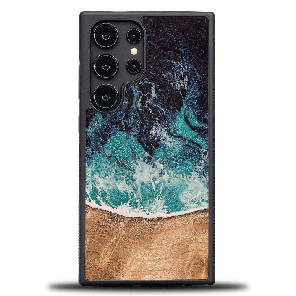 Holzhülle für Galaxy S24 Ultra, Bewood Unique Dream Island, Blau-Braun