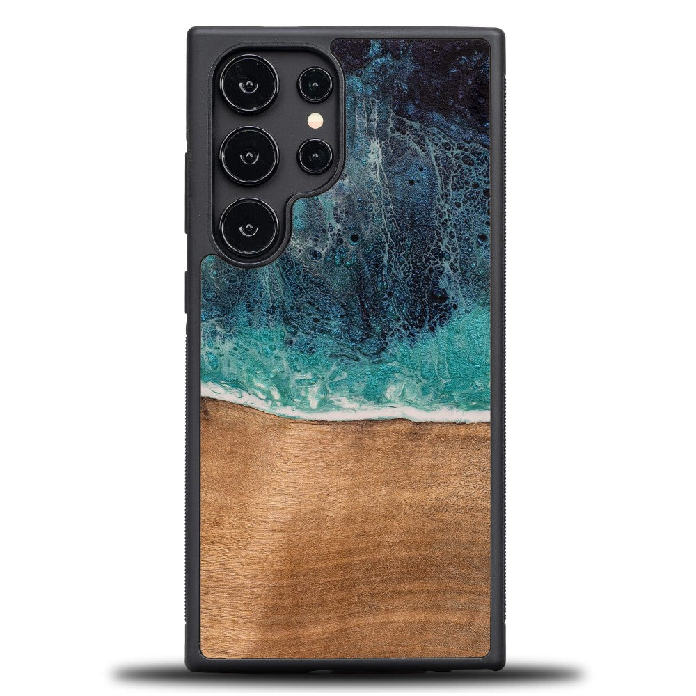 Holzhülle für Galaxy S24 Ultra, Bewood Unique Dream Island, Blau-Braun