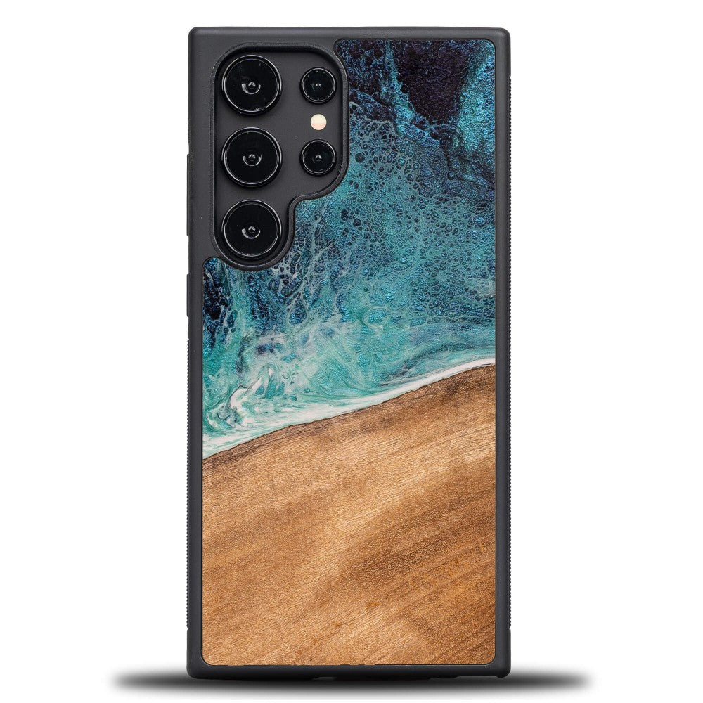 Holzhülle für Galaxy S24 Ultra, Bewood Unique Dream Island, Blau-Braun