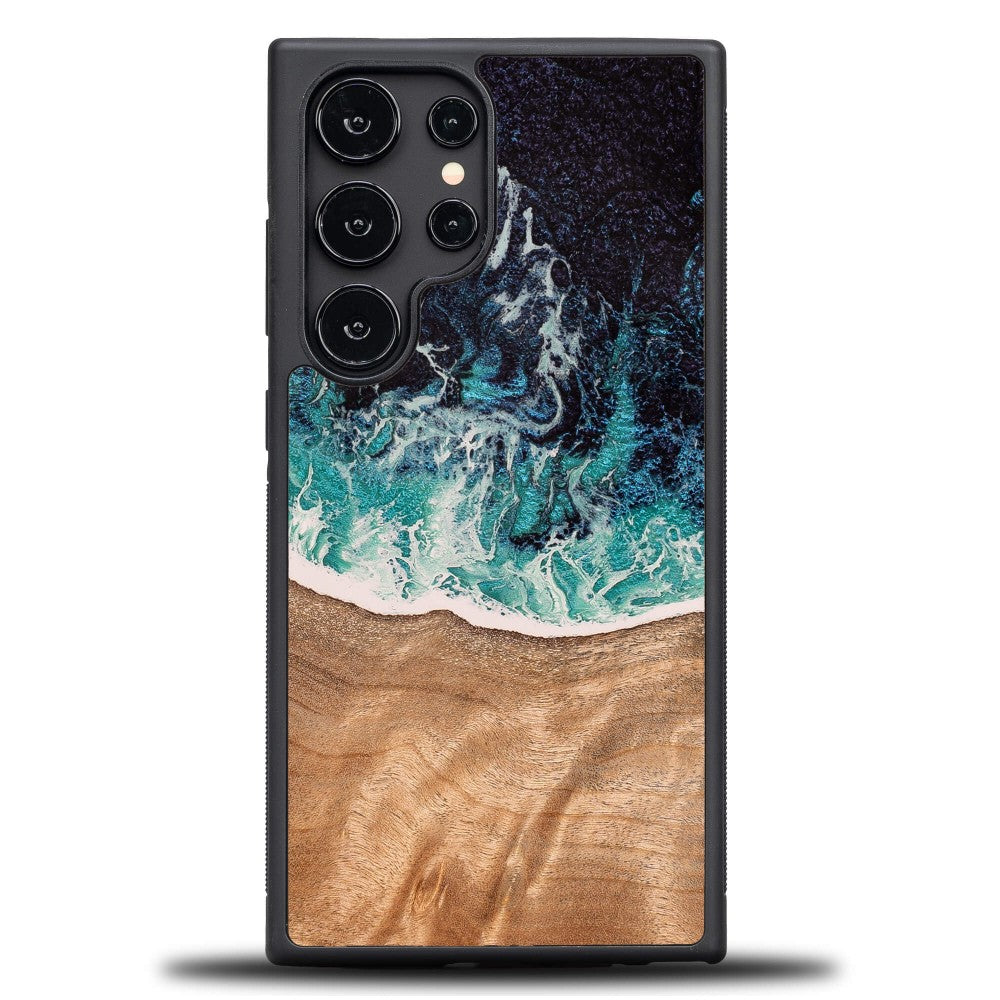 Holzhülle für Galaxy S24 Ultra, Bewood Unique Dream Island, Blau-Braun