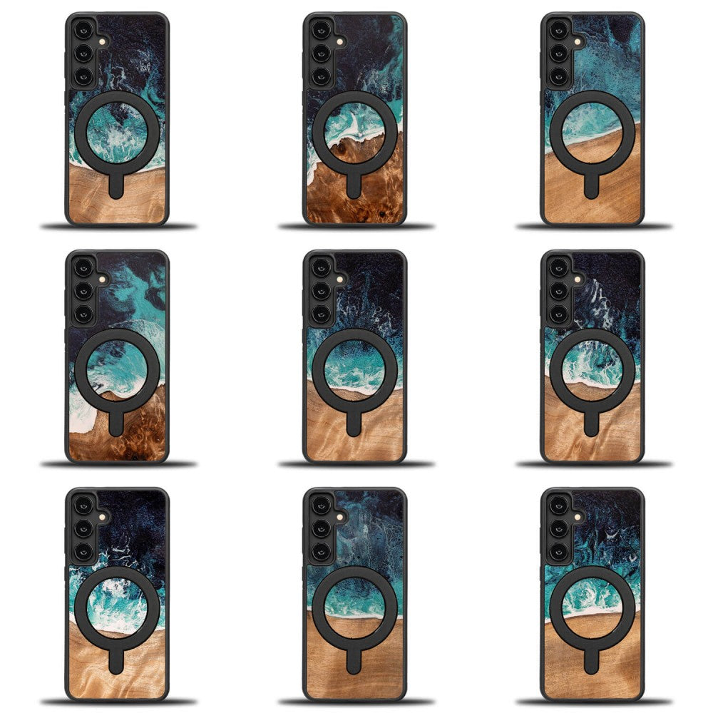 Holzhülle für Galaxy S24 FE, Bewood Unique Dream Island für MagSafe, Blau-Braun