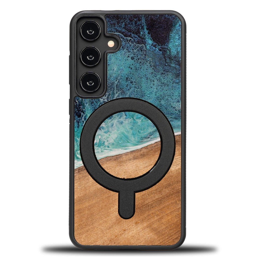 Holzhülle für Galaxy S24 FE, Bewood Unique Dream Island für MagSafe, Blau-Braun