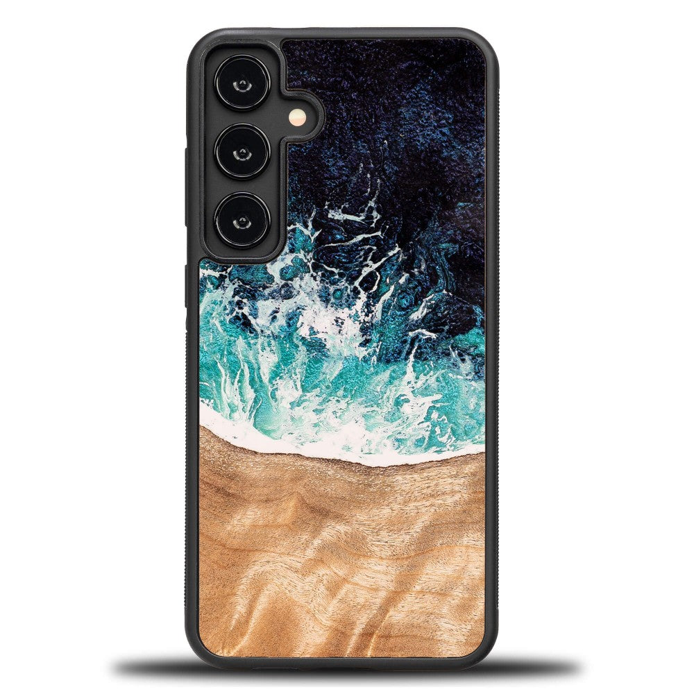Holzhülle für Galaxy S24 FE, Bewood Unique Dream Island, Blau-Braun