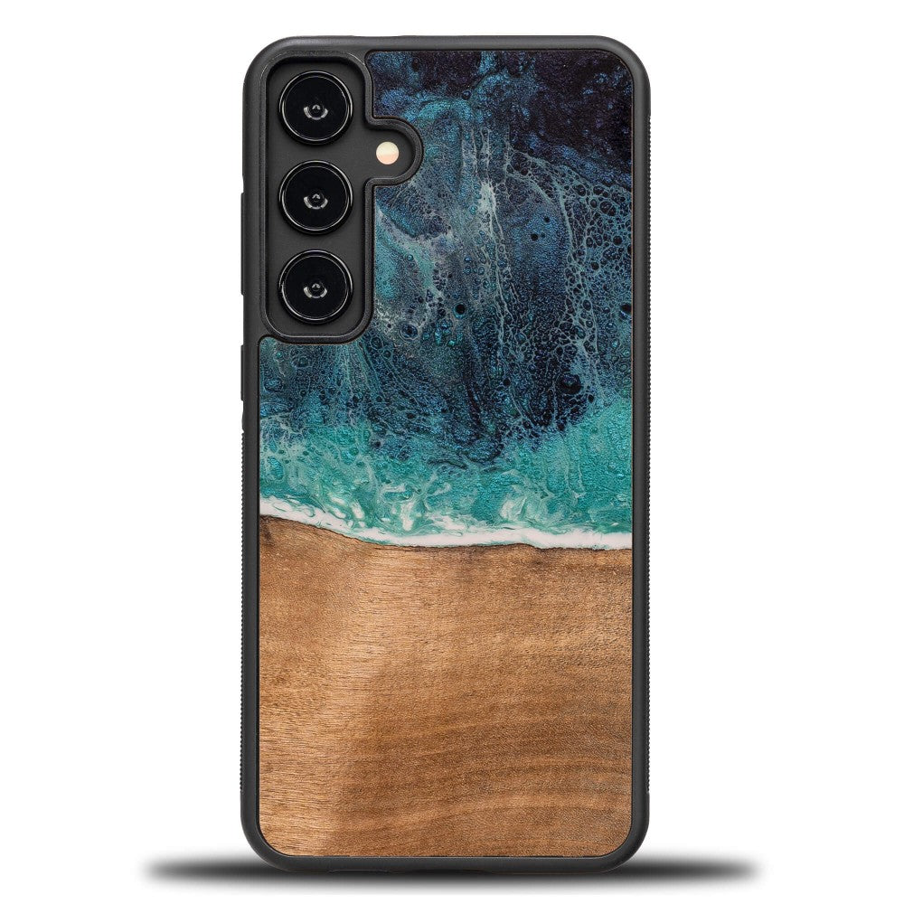 Holzhülle für Galaxy S24 FE, Bewood Unique Dream Island, Blau-Braun