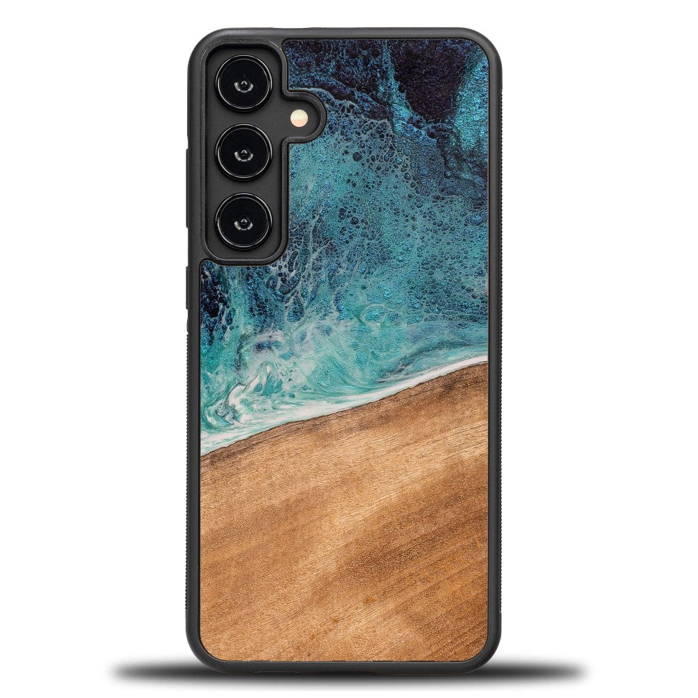 Holzhülle für Galaxy S24 FE, Bewood Unique Dream Island, Blau-Braun