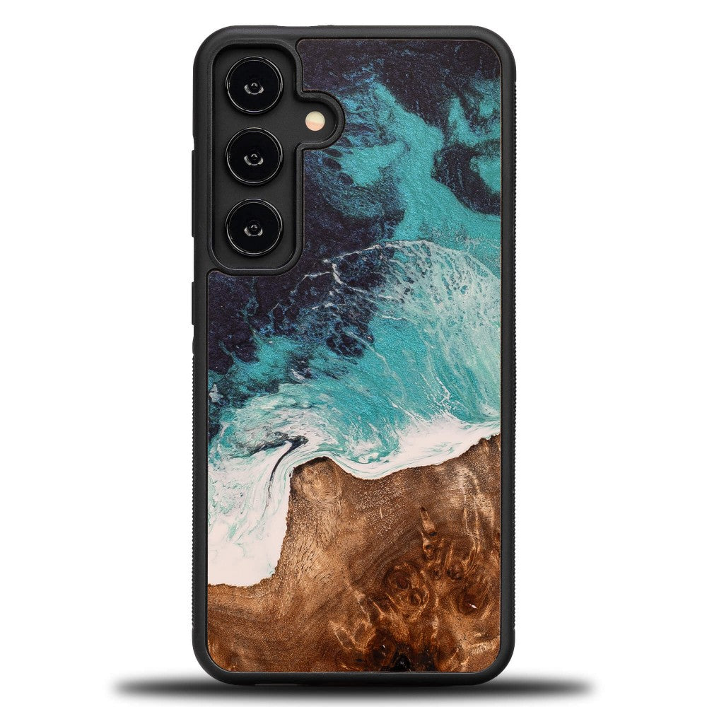 Holzhülle für Galaxy S24, Bewood Unique Dream Island, Blau-Braun