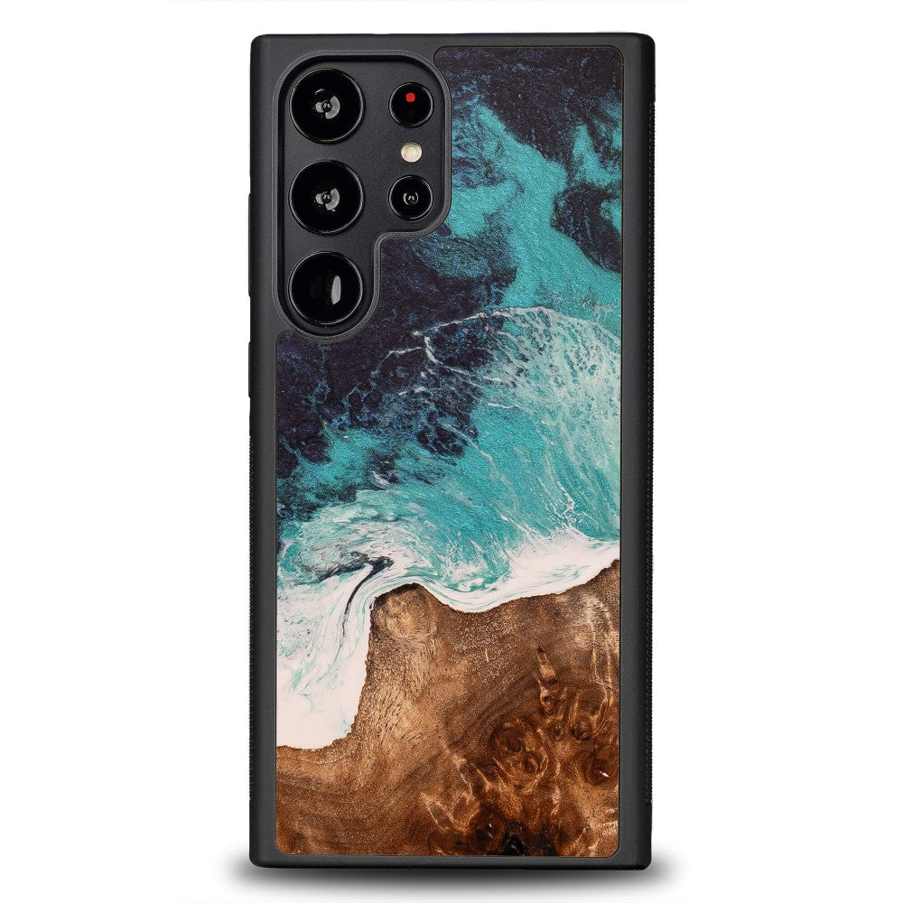 Holzhülle für Galaxy S23 Ultra, Bewood Unique Dream Island, Blau-Braun