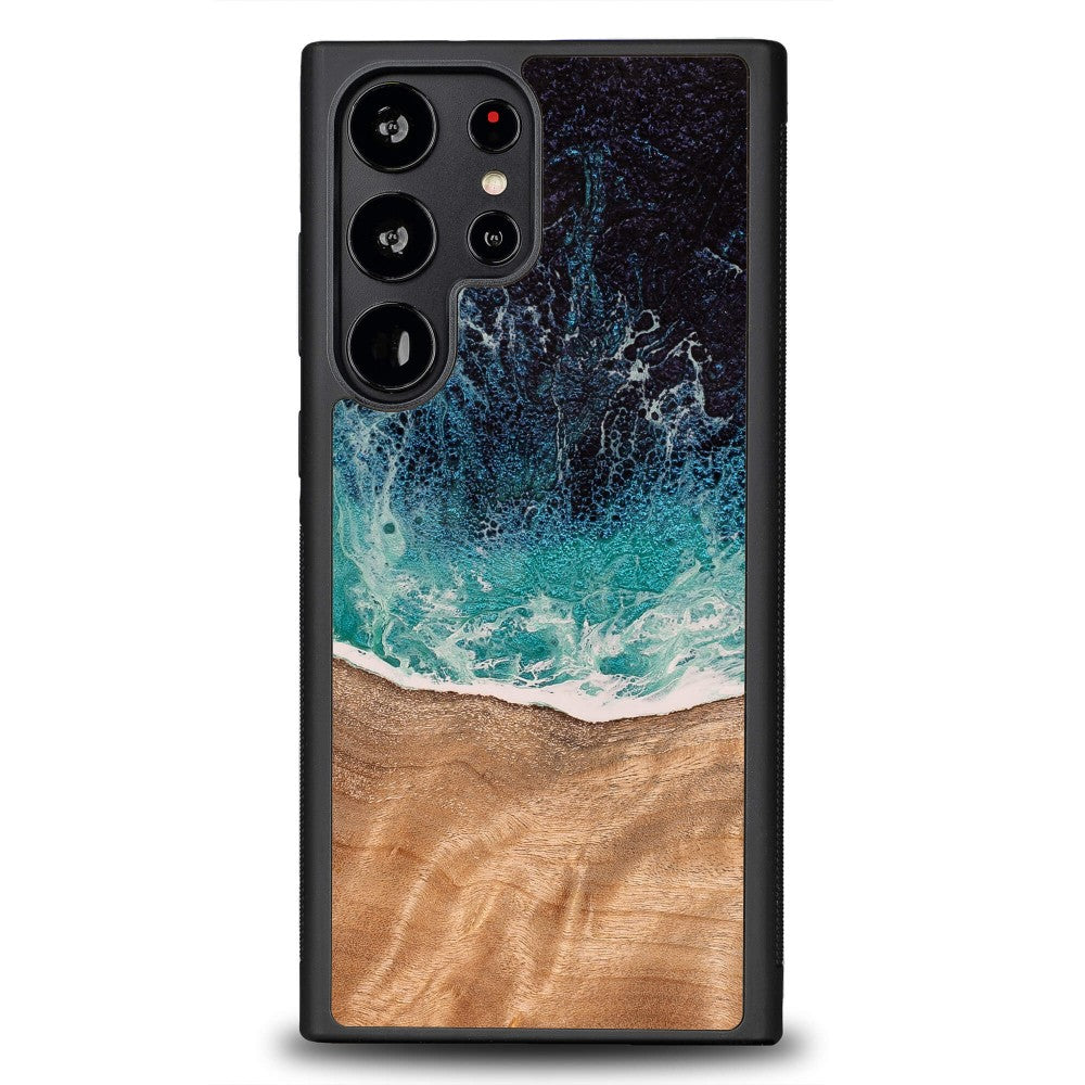 Holzhülle für Galaxy S23 Ultra, Bewood Unique Dream Island, Blau-Braun