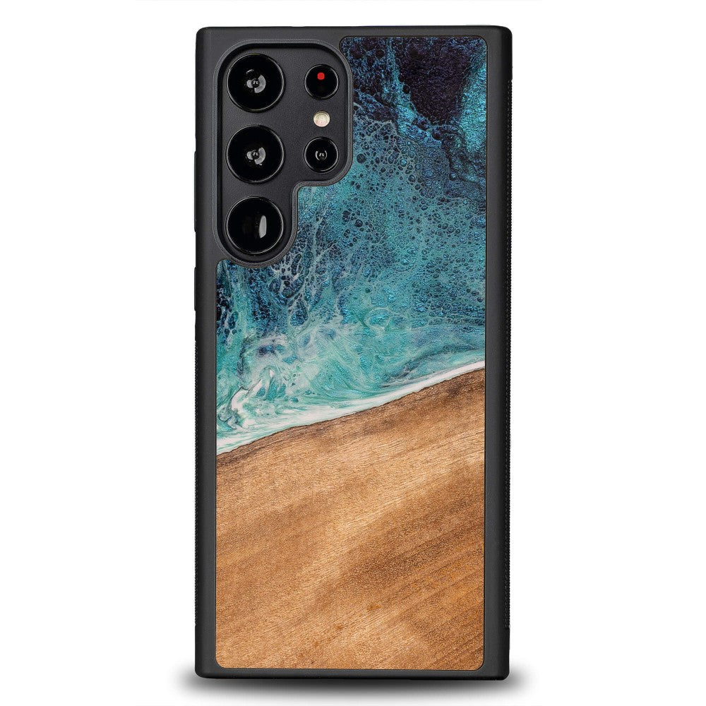 Holzhülle für Galaxy S23 Ultra, Bewood Unique Dream Island, Blau-Braun