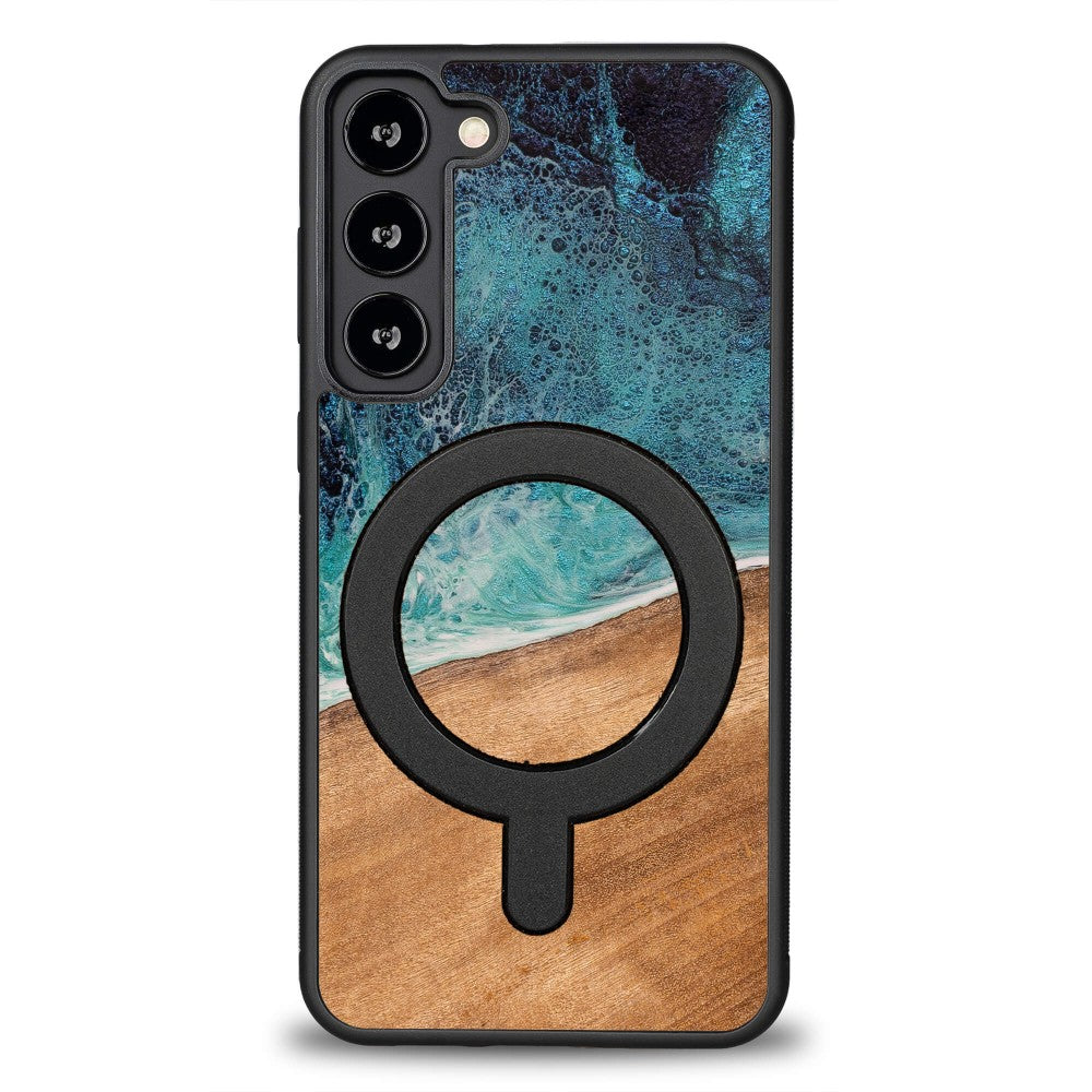 Holzhülle für Galaxy S23 Plus, Bewood Unique Dream Island für MagSafe, Blau-Braun