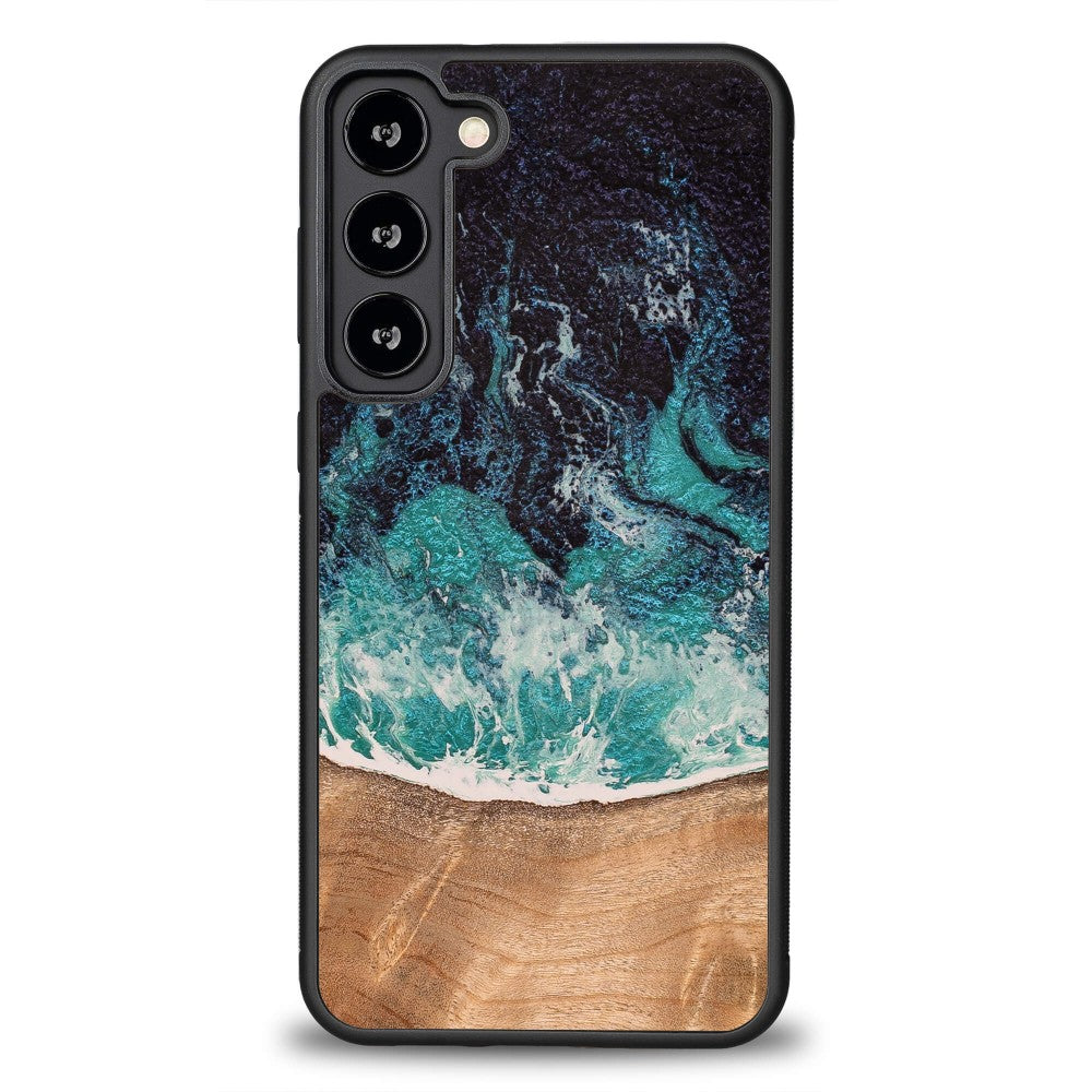Holzhülle für Galaxy S23 Plus, Bewood Unique Dream Island, Blau-Braun