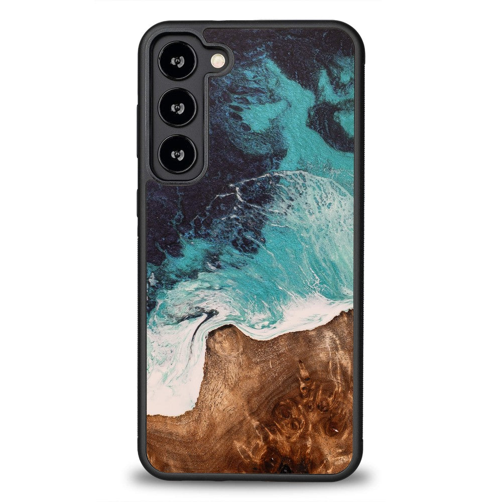 Holzhülle für Galaxy S23 Plus, Bewood Unique Dream Island, Blau-Braun